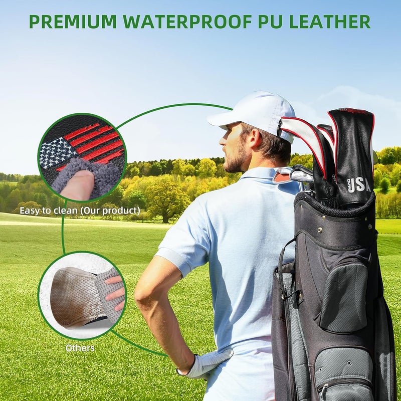 Frimon Golf Club Head Covers,4pcs or 1pc USA Golf Head Covers for Woods and Driver Fairway Hybrid - PU Leather Mallet Blade Putter for Men Women Golf Enthusiast - Image 5